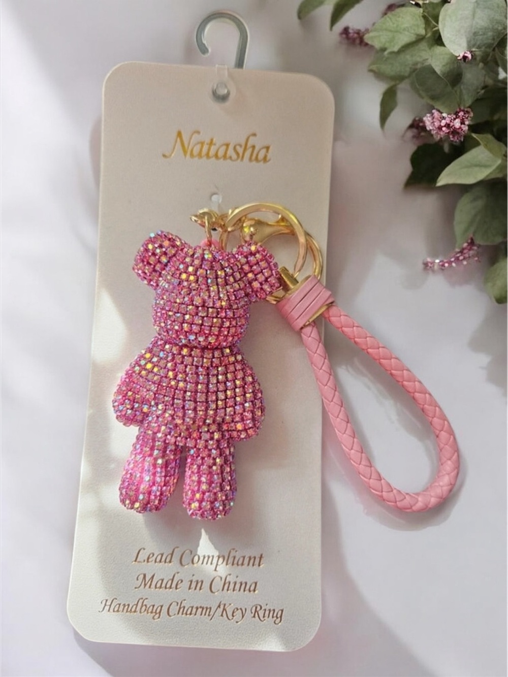 Natasha Pink Teddy Bear Tassel Bag Charm